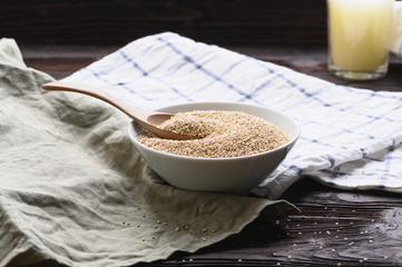 Bowl of healthy white quinoa seeds