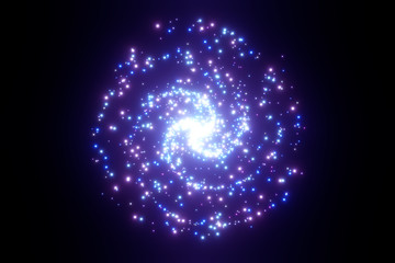 3d rendering illustration image .Abstract Spiral Galaxy. Abstract glowing swirls sparkles with particle on black background. Fantasy fractal design digital art concept