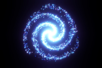 3d rendering illustration image .Abstract Spiral Galaxy. Abstract glowing swirls sparkles with particle on black background. Fantasy fractal design digital art concept