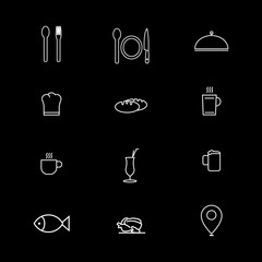 12 restaurant icon set outline style for your web design, logo, UI. illustration