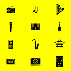 music icon set with glyph style vector for your web design, logo, UI. illustration