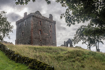 Balvaird Castle Ruin in Scotland on a Dramatic Overcast Day