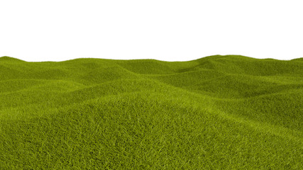 Green grass hill and field isolated on a white background, 
