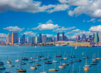 Overview of San Diego Skyline and Bay, California