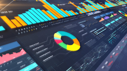 Business stock market, trading, info graphic with animated graphs, charts and data numbers insight...