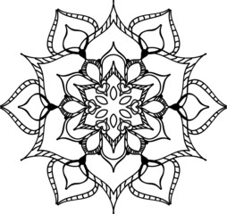 Creative mandala design. Black and white mandala. Hand drawn element. Anti-stress coloring page for adults.