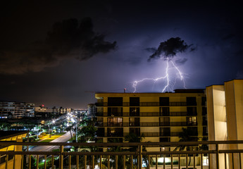 Lightning over an apartment complex