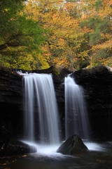 Lower potter falls in Obed national scenic river in Eastern Tennessee during peak falls colors