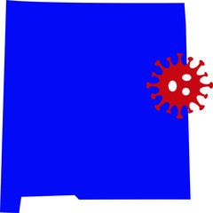 Map of New Mexico state with a Coronavirus graphic icon (COVID-19). Also useful for flu seasonOklahoma
