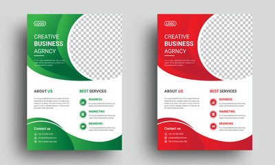 Creative Corporate flyer Template Design With Red and Green Color Scheme.