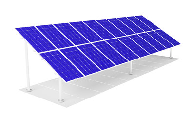 solar panel on structure part in solarfarm power plant, 3D rendering