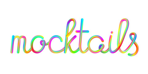 mocktails calligraphic hand-writing bold vibrant colorful lettering text isolated on white background, stock vector illustration clip art heading