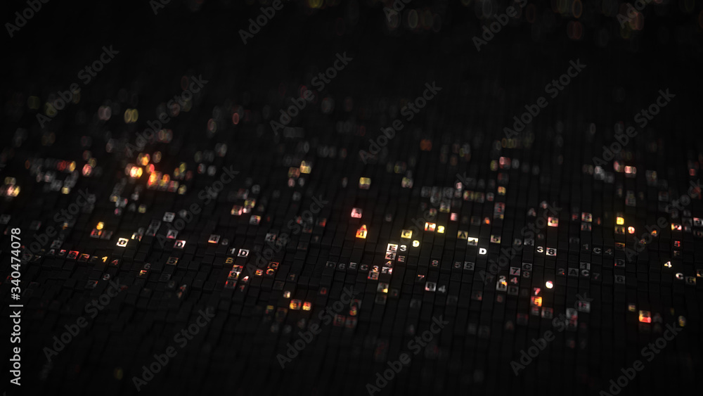 Poster hex digital data code 3d rendering illustration