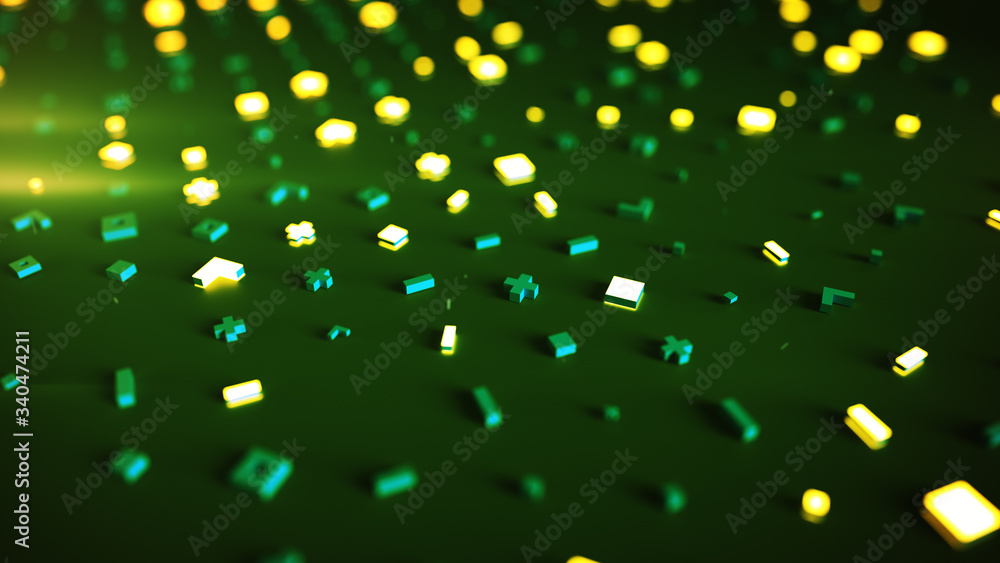 Sticker Green and yellow geometric shapes 3D render