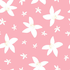 Lemon tree flower seamless repeat pattern, bright colorful summer hand-drawn fabric, card, wrapping paper, gift