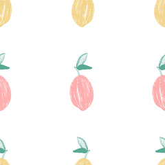 Pastel lemon seamless repeat pattern, bright colorful summer hand-drawn fabric, card, wrapping paper, gift