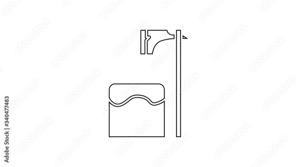 Poster black line executioner axe in tree block icon isolated on white background. hangman, torturer, execu