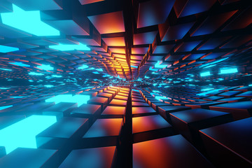 Abstract sci-fi tunnel with neon light. Cyberpunk style. 3d rendering - illustration. © Jiva Core