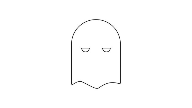 Black line Executioner mask icon isolated on white background. Hangman, torturer, executor, tormentor, butcher, headsman icon. 4K Video motion graphic animation