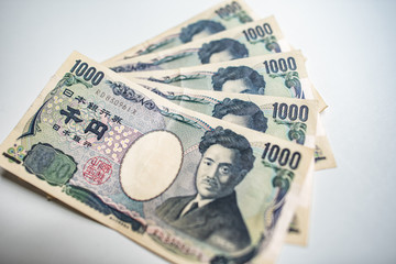 1000 yen banknote on white background. 