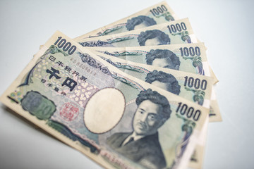 1000 yen banknote on white background. 