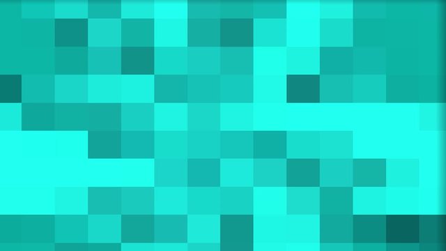 Turquoise, teal , blue hypnotic mosaic animated pixelated gradient background in motion moving slowly