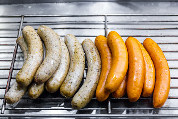 Grilled pork herbs sausages or  frying pan