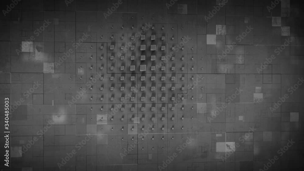 Poster dark grey metallic blocks on wall. abstract futuristic industry concept. seamless loop 3d render ani