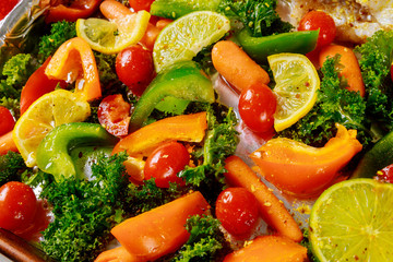 Chopped and mixed fresh vegetables for salad.