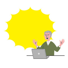 男性　シニア　主夫　パソコン　驚いている