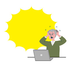 男性　シニア　主夫　パソコン　焦っている