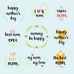 happy mothers day hand drawn lettering collection