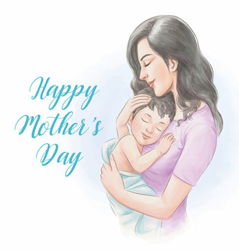 Mother's Day Watercolor Style Illustration