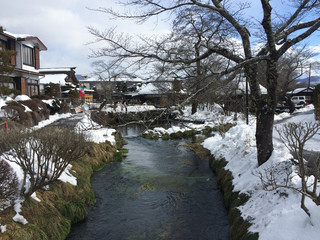 river in winter beautiful village in Japan 