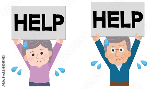 助けを求める 高齢者 シニア男女 イラスト Sticker こけ田