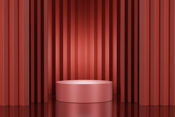 Pink podium with red background. Use for product presentation. 3d rendering - illustration.