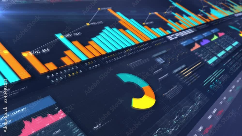 Leinwandbilder business stock market, trading, info graphic with animated graphs, charts and data numbers insight a