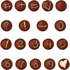 Set of round chocolate sweets with numbers
