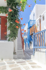 A colourful street in Chora, Mykonos, Greece