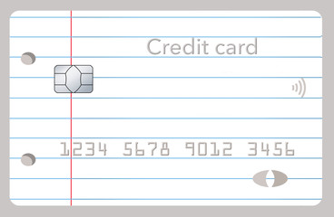 Here is a credit card that looks like a page from a student’s notebook to illustrate spending for back to school expenses.