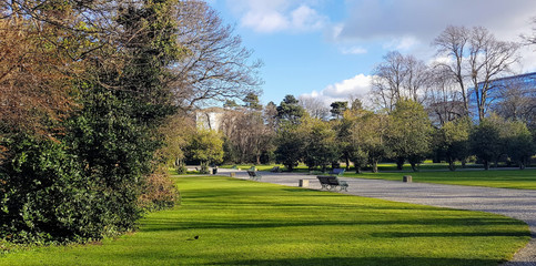 Empty but beautiful park in central Dublin, Ireland