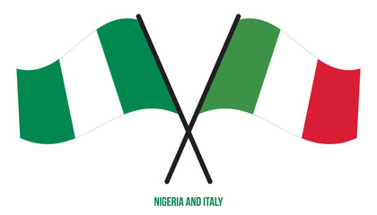 Nigeria and Italy Flags Crossed And Waving Flat Style. Official Proportion. Correct Colors