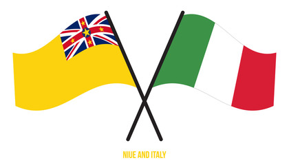 Niue and Italy Flags Crossed And Waving Flat Style. Official Proportion. Correct Colors