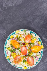 Fresh salad with bulgur groats and vegetables as best food for dieting and slimming. Place for text