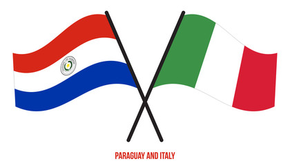 Paraguay and Italy Flags Crossed And Waving Flat Style. Official Proportion. Correct Colors