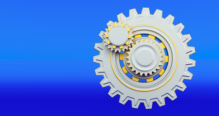 engine gear wheels, industrial background. 3d rendering