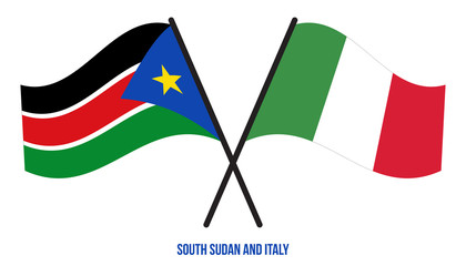 South Sudan and Italy Flags Crossed And Waving Flat Style. Official Proportion. Correct Colors