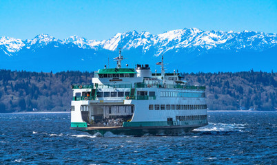 Washington State Ferry Boat Olympic Mountain Range Edmonds Washington