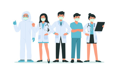 Brave doctors and nurses wearing face mask fight Against Covid-19, Coronavirus Disease. They are heroes. Health Care and Safety. Health bacteria virus protection.