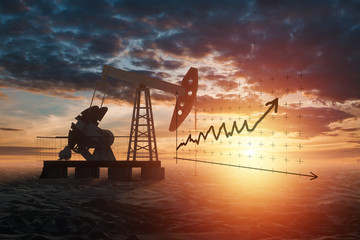 Oil pump, oil rig industrial oil production on the background of a beautiful sunset. Technology...